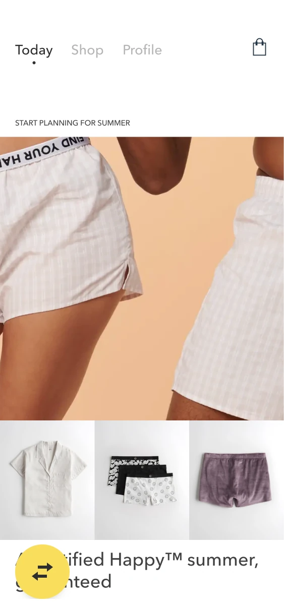 Summer editorial module with coordinated clothing and related product thumbnails.
