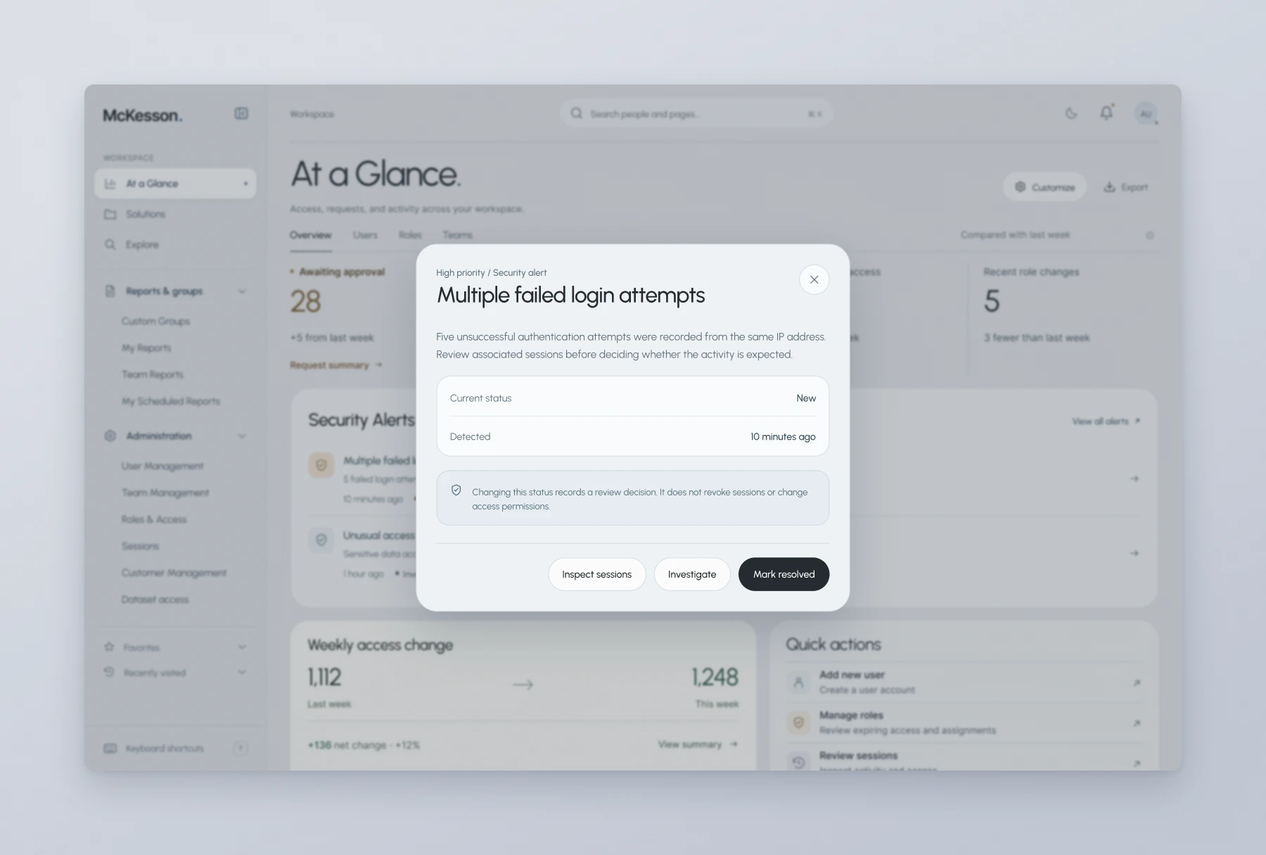 McKesson security alert detail separating review status from access changes